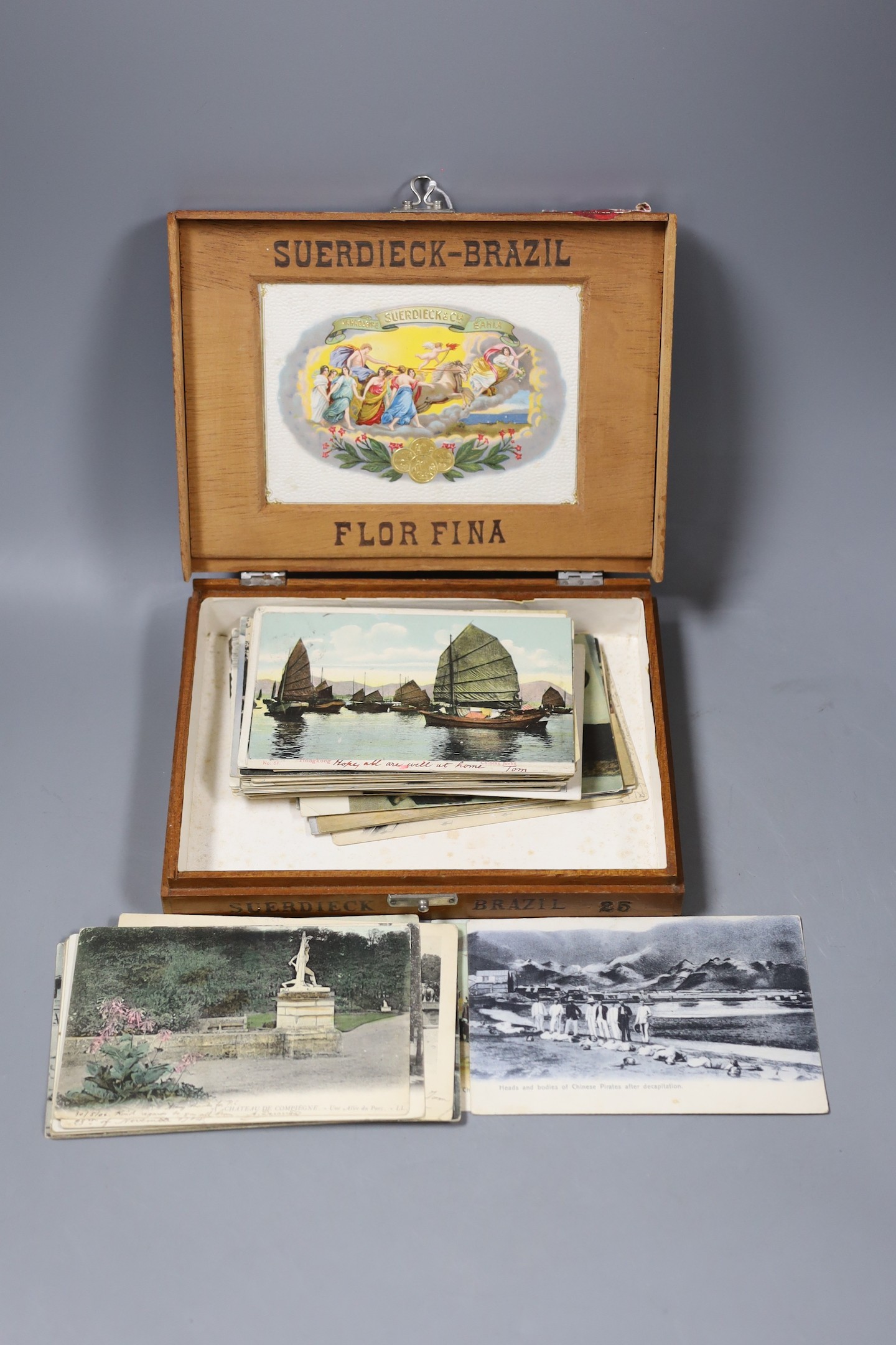 A collection of mostly Edwardian postcards including China, Chinese punishment, France etc